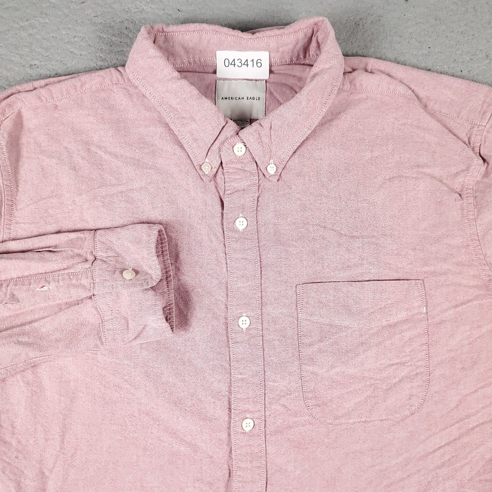 American Eagle Mens 2XL Pink Casual Button Up Long Sleeve Shirt Solid Cotton